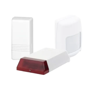 Conjunto de productos de alarmas y vigilancia para exteriores.