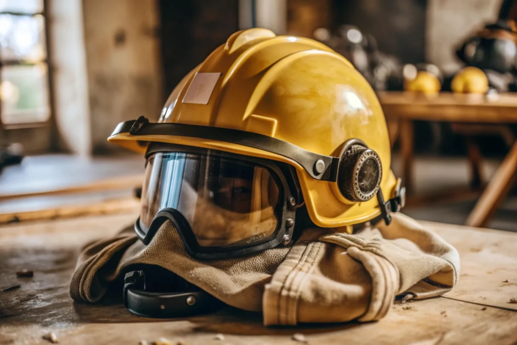 Resistente casco amarillo de termoplástico para equipo integral de brigadista contra incendios.